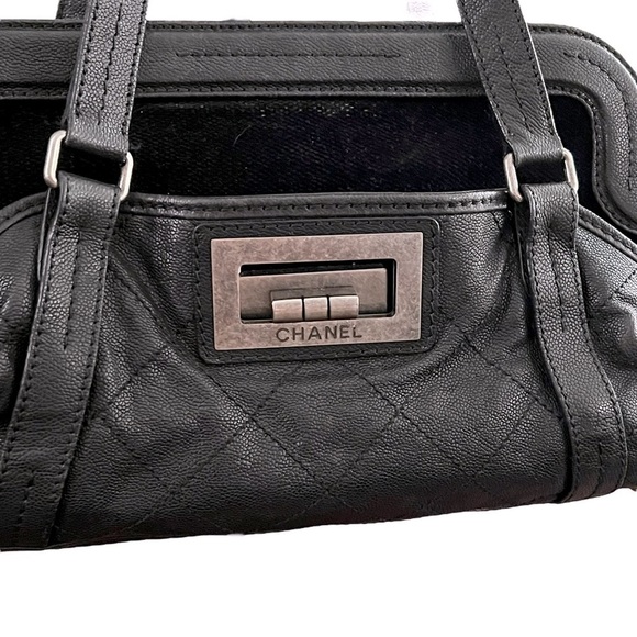 CHANEL Reissue Bowler Bag Black Caviar Leather Chenille Silver Hardware Large - Picture 4 of 16
